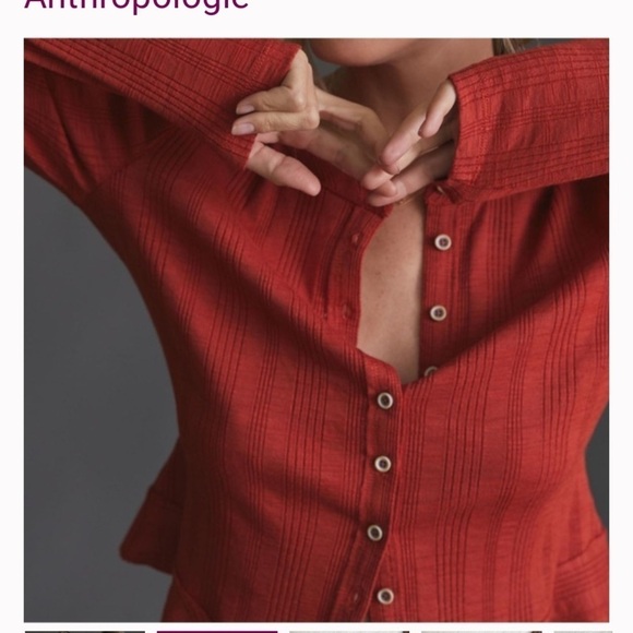 2/25 Anthropologie Pilcro Puff-Sleeved Cardigan Short Top Petite Henley buttons - Picture 6 of 7